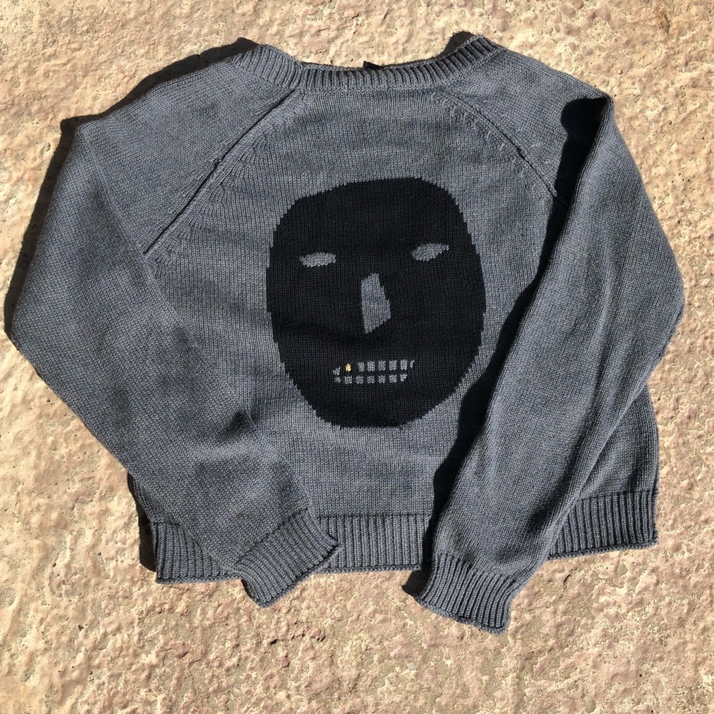 Talula Face Gold Tooth Cardigan Sz XS Gray